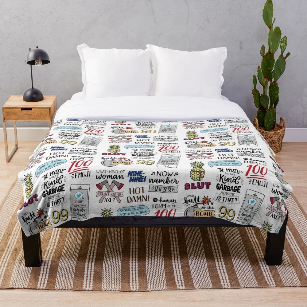 Brooklyn Nine-Nine inspired plush blanket with TV show characters and quotes