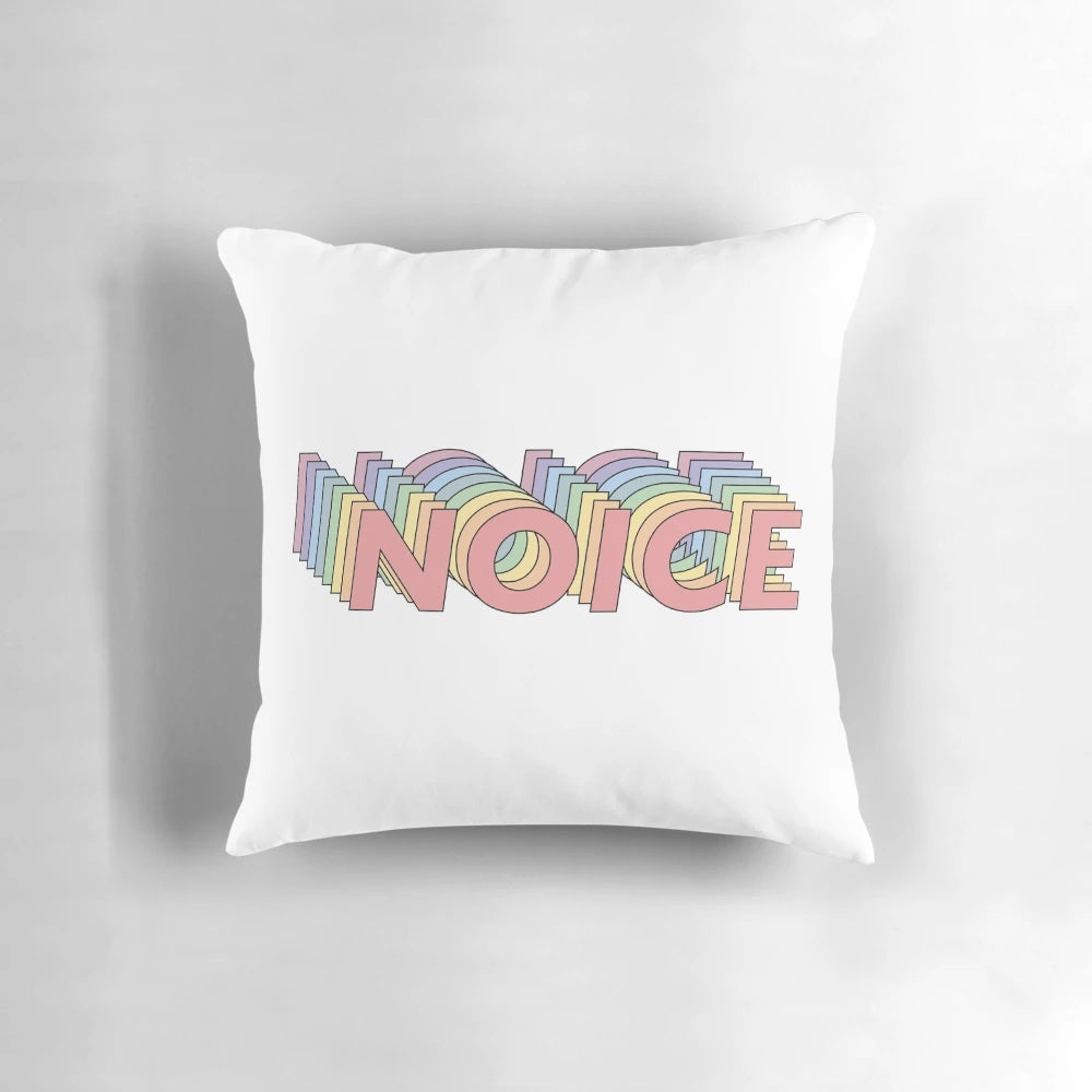 Brooklyn Nine-Nine themed decorative throw pillow featuring the iconic "Noice!" catchphrase