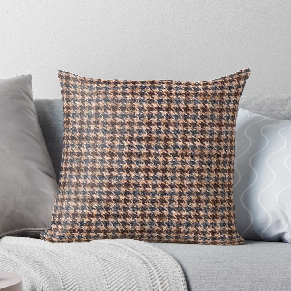 Brown and gray textured decorative pillow with geometric pattern