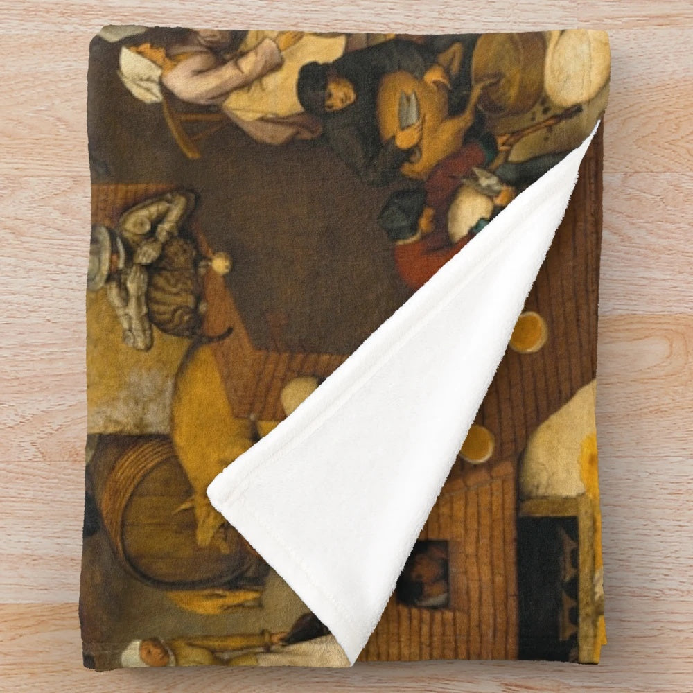 Bruegel the Elder's "The Dutch Proverbs" plush blanket featuring a vintage art landscape painting