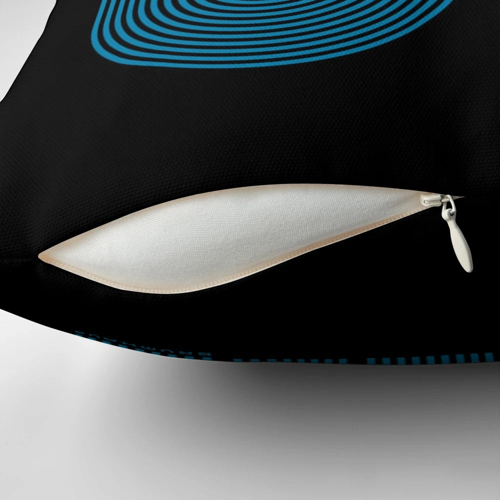 Brum 68 Pillow, a black and white geometric cushion featuring a modern, minimalist design inspired by the city of Birmingham.