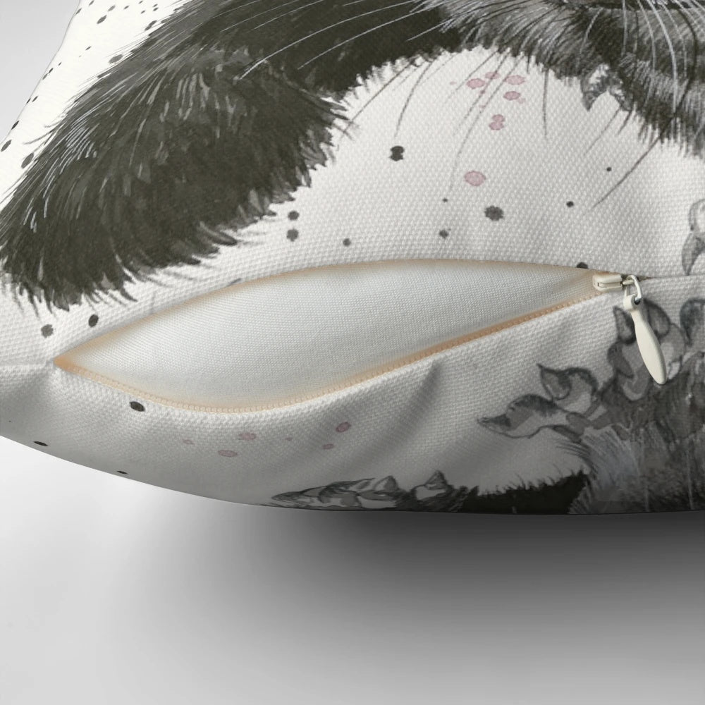 Vibrant brush-tailed possum pillow design featuring black, grey, and orange accents inspired by the Australian native animal
