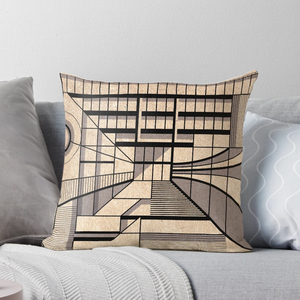 Pillow featuring the striking brutalist architecture of the Birmingham Central Library, designed by the renowned architect John Madin.
