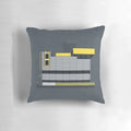 Brutalist-inspired throw pillow featuring the iconic New Street Signal Box building in Birmingham, UK.