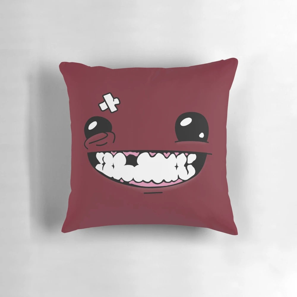 Pillow featuring a graphic, brutally beaten and bloody face with a disturbing expression