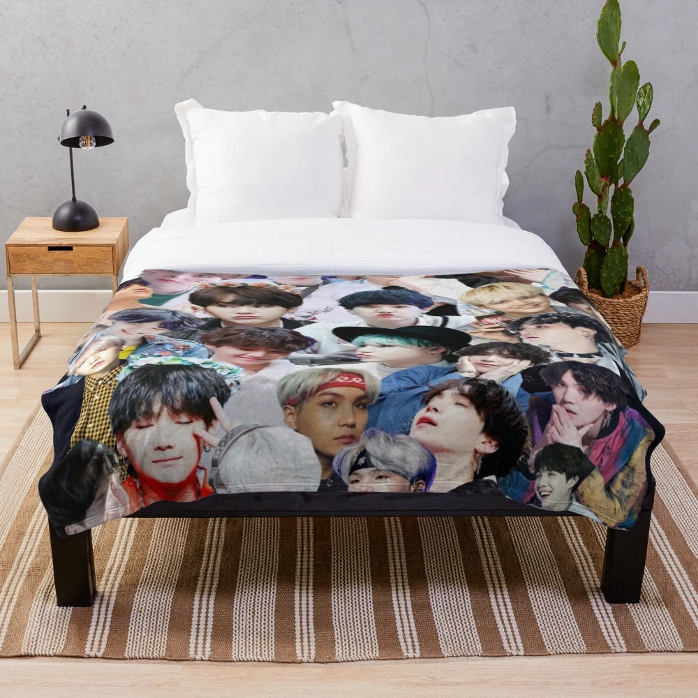 BTS-Inspired Plush Blanket with Collage of Members