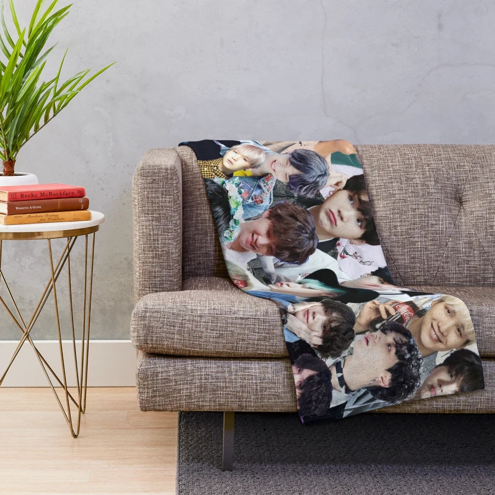 BTS-Inspired Plush Blanket with Collage of Members