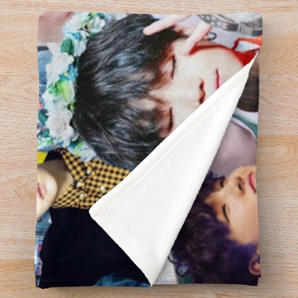 BTS-Inspired Plush Blanket with Collage of Members