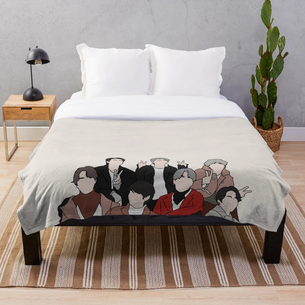 BTS-inspired plush blanket featuring the members