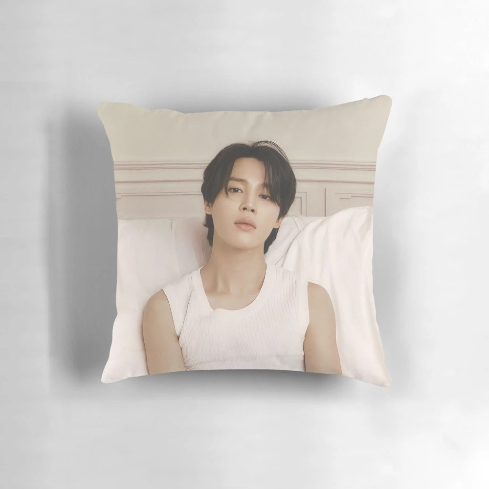 Soft, plush pillow featuring the face of BTS member Jimin
