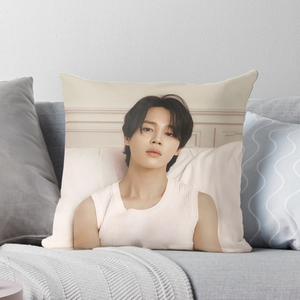 Soft, plush pillow featuring the face of BTS member Jimin