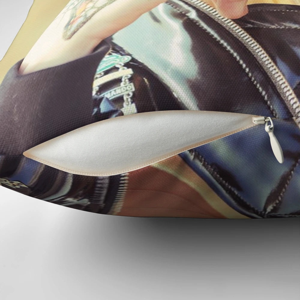 BTS Suga-inspired pillow cover featuring the band member's name and image.
