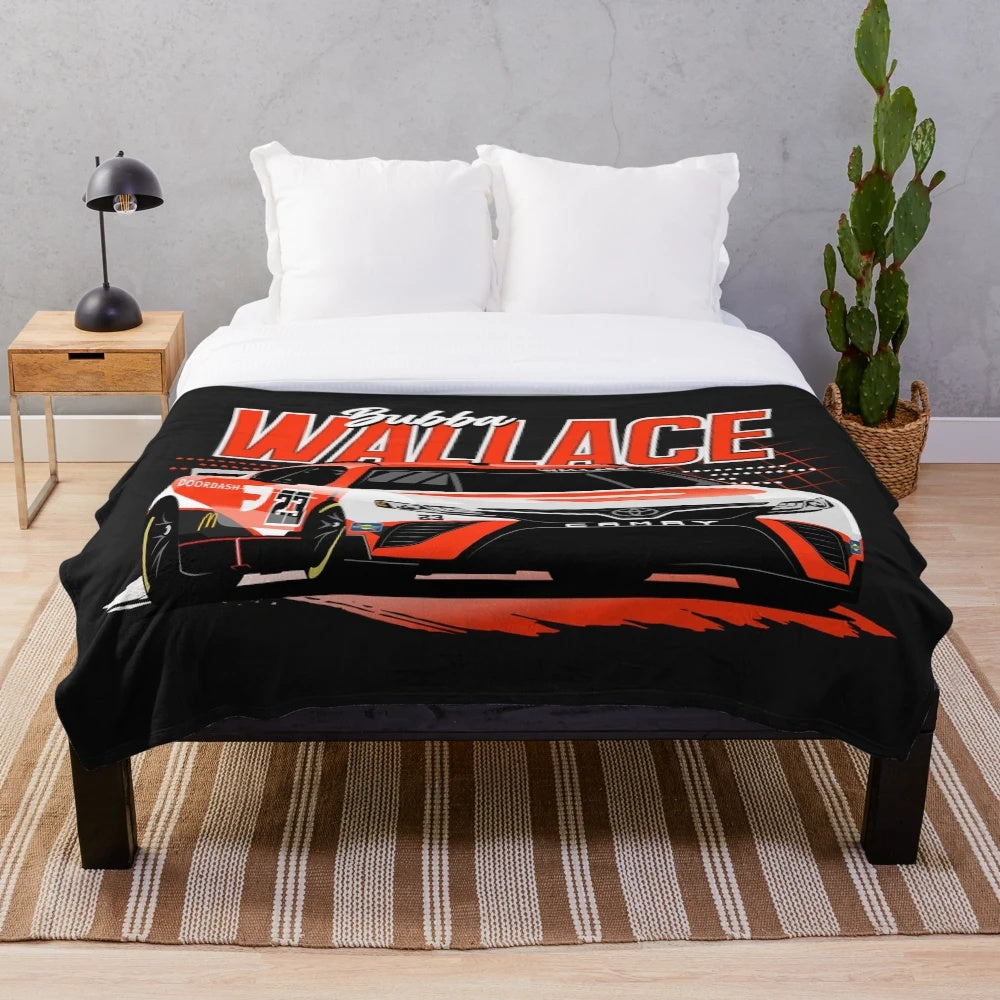 Bubba Wallace-inspired plush blanket with 23XI Racing, Toyota Camry, and NASCAR branding