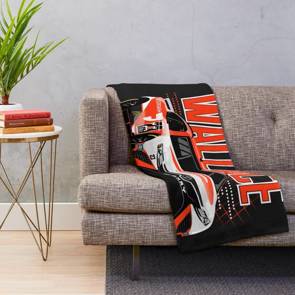 Bubba Wallace-inspired plush blanket with 23XI Racing, Toyota Camry, and NASCAR branding