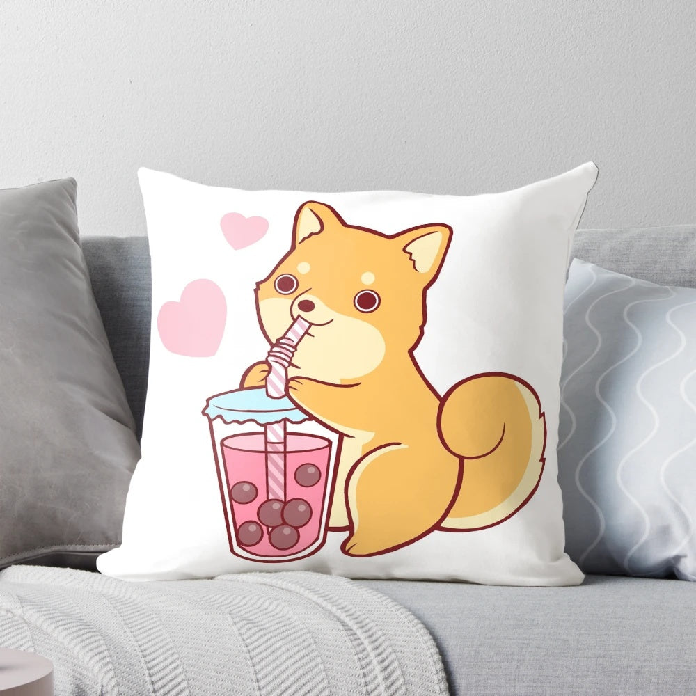 Bubble Tea Shiba Inu Plush Pillow - Cute and Funny Dog-Themed Accent for Home Decor