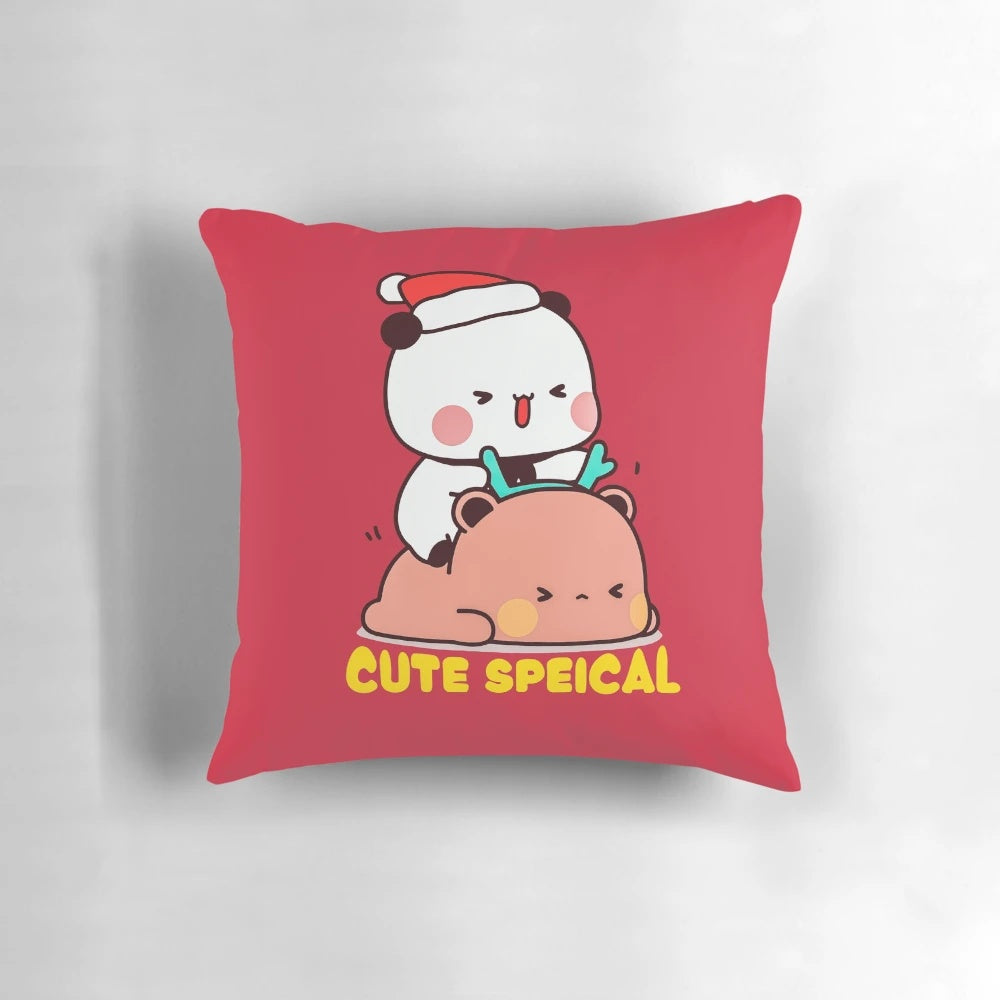 Adorable Bubu Dudu panda bear plush pillow with a festive, colorful design perfect for Christmas home decor.