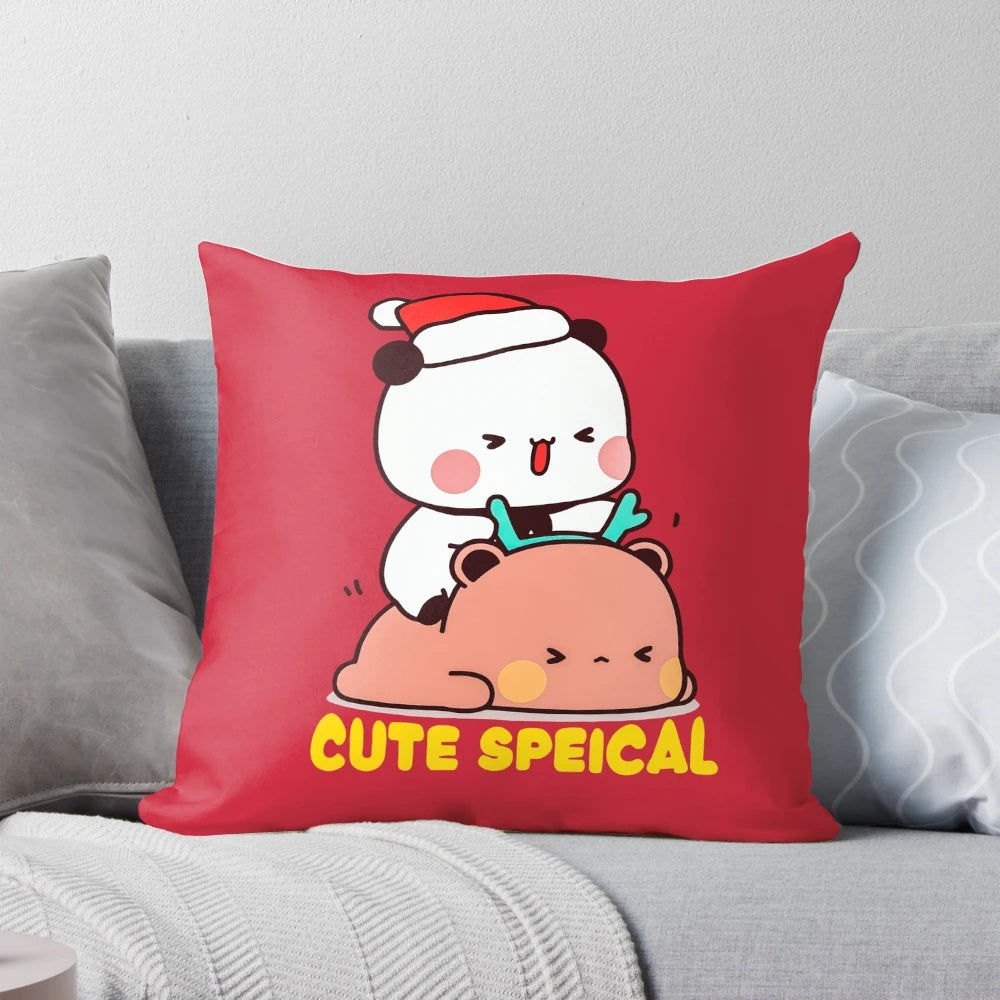 Adorable Bubu Dudu panda bear plush pillow with a festive, colorful design perfect for Christmas home decor.