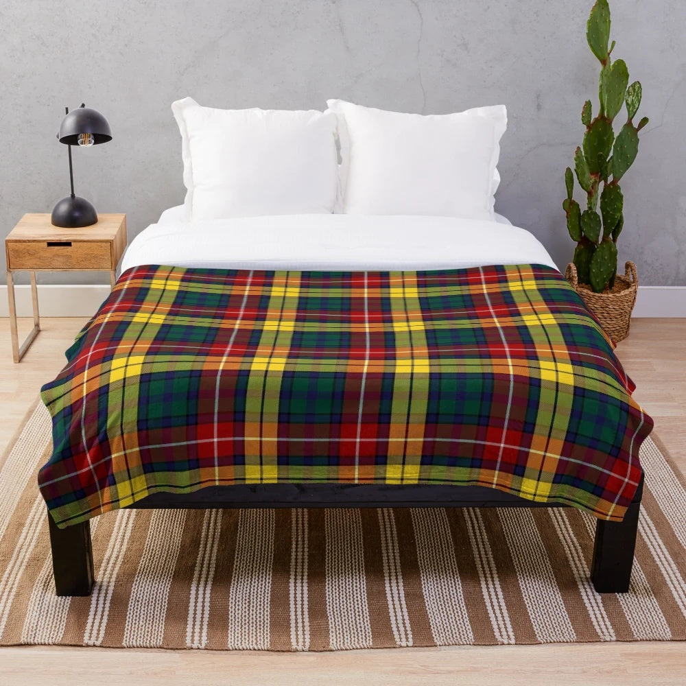 Buchanan tartan plush blanket with a colorful Scottish highland pattern
