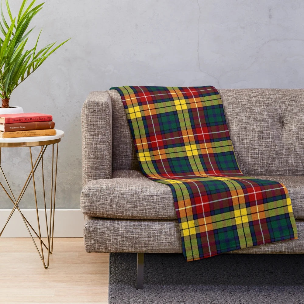 Buchanan tartan plush blanket with a colorful Scottish highland pattern