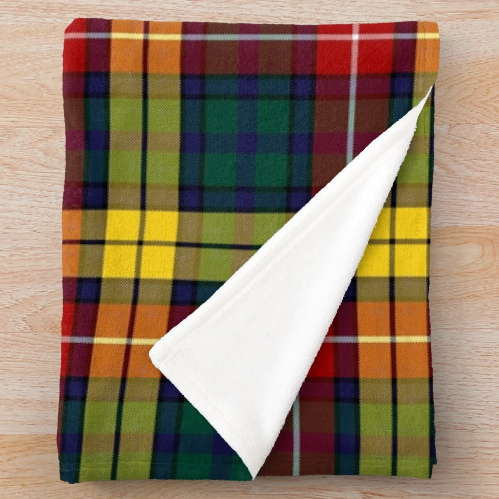 Buchanan tartan plush blanket with a colorful Scottish highland pattern