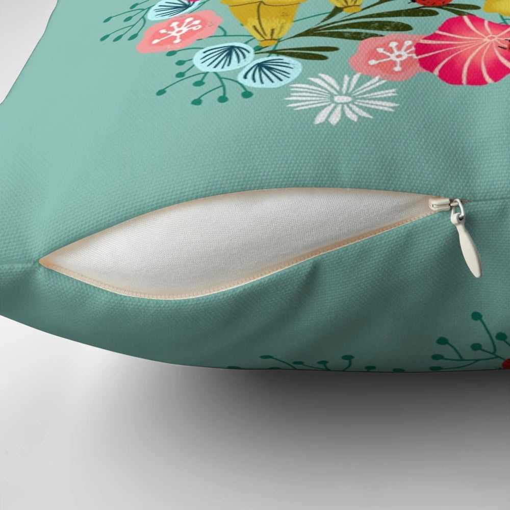 Buckeye butterfly print throw pillow with vibrant floral design