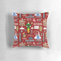 A colorful collage of Buddy the Elf from the classic Christmas movie, printed on a soft, comfortable pillow with a red background.