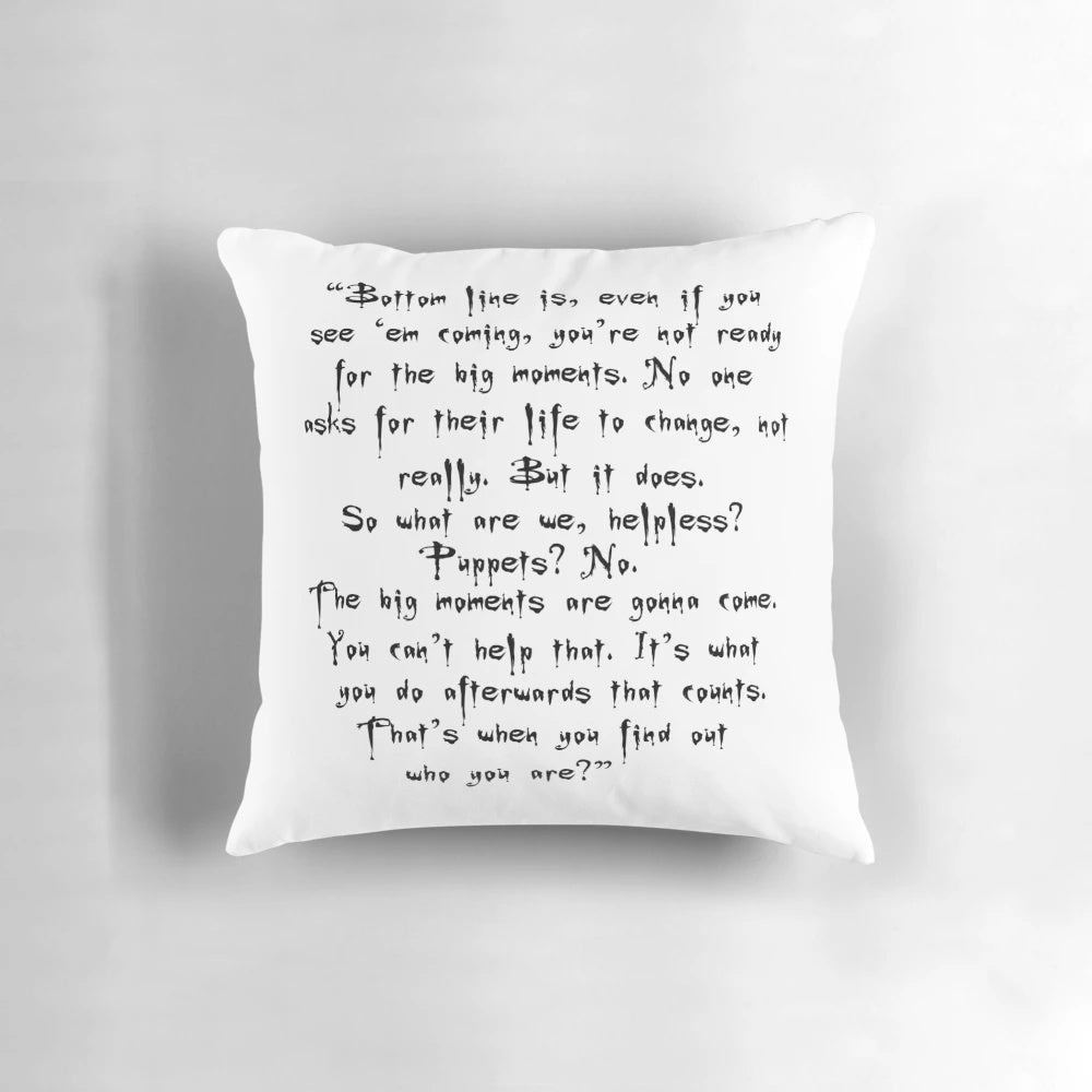 Buffy the Vampire Slayer themed decorative pillow featuring iconic quotes from the show.