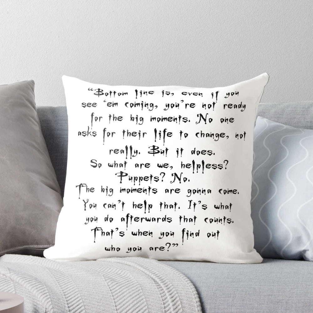 Buffy the Vampire Slayer themed decorative pillow featuring iconic quotes from the show.