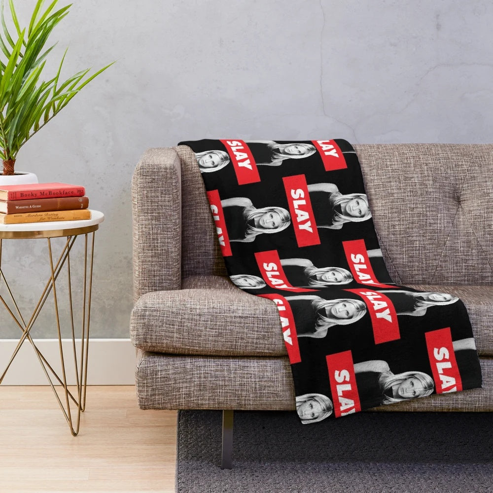 Buffy the Vampire Slayer inspired plush blanket with "SLAY" design
