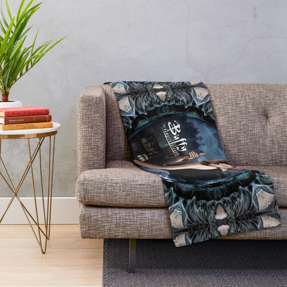 Buffy the Vampire Slayer inspired plush blanket with fantasy and sci-fi elements
