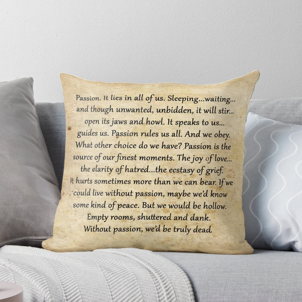 Buffy the Vampire Slayer Passion Quote Decorative Pillow featuring a quote from the popular TV series