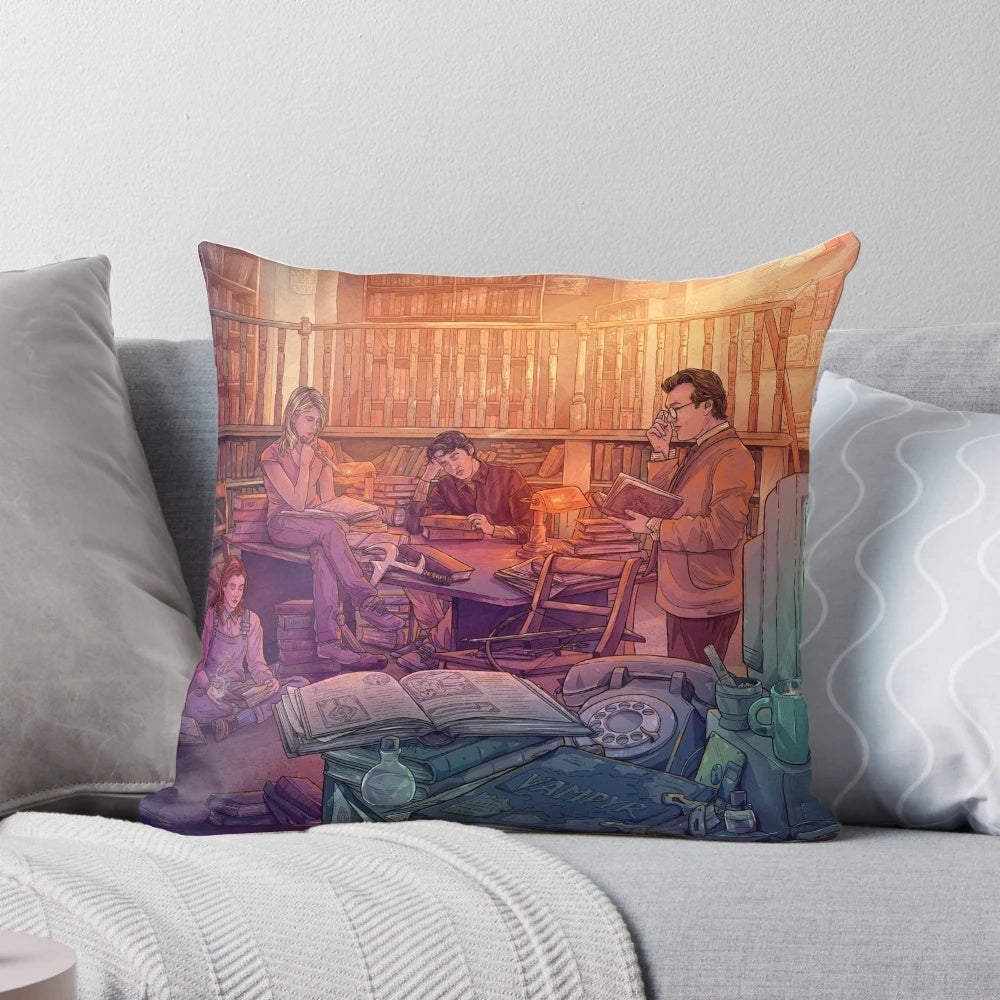 Buffy the Vampire Slayer Scoobies Pillow featuring the show's main characters - Giles, Willow, Xander, and more.