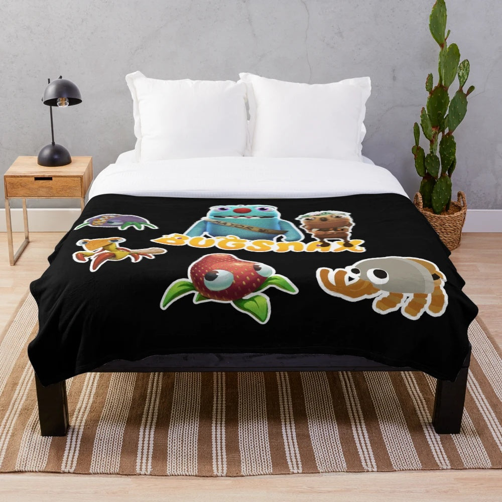 Bugsnax inspired plush blanket with fan art characters