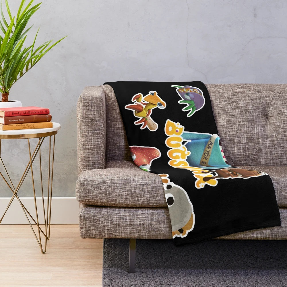Bugsnax inspired plush blanket with fan art characters