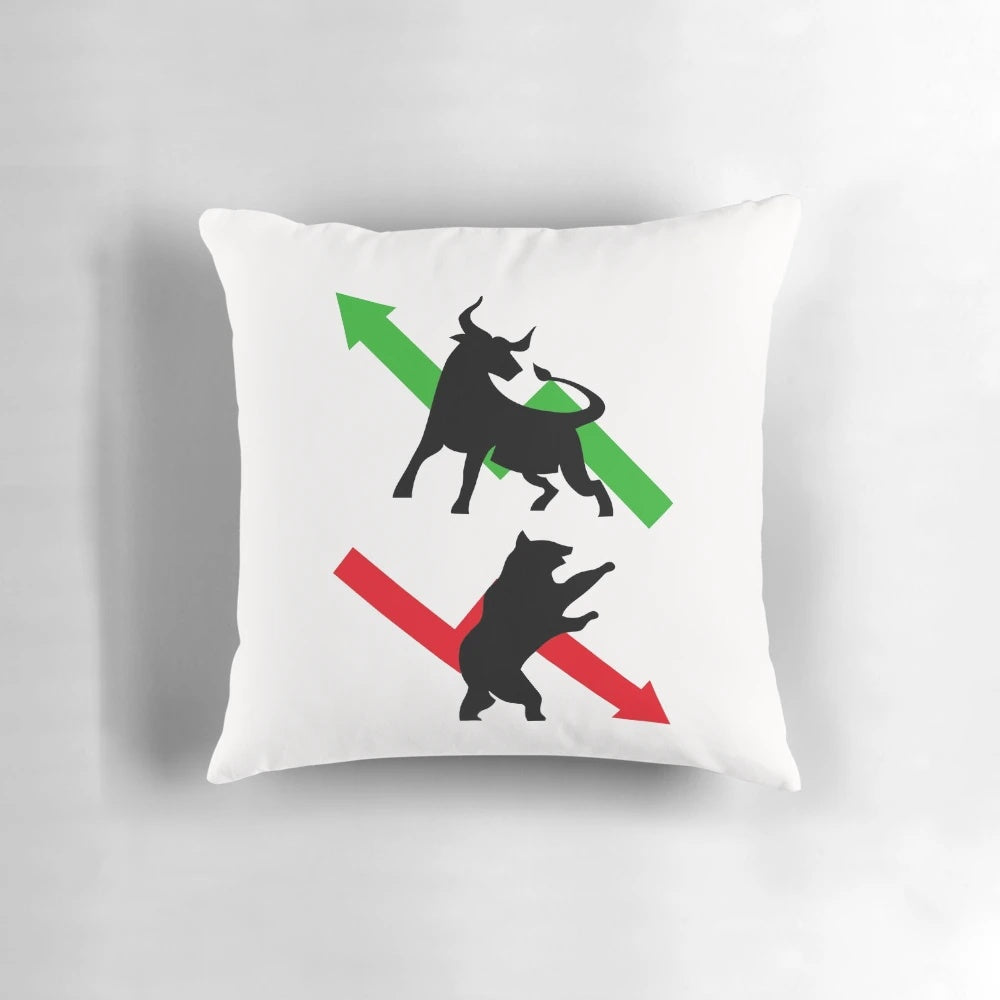 Pillow featuring a bold bull design, representing a bullish stock market and trading