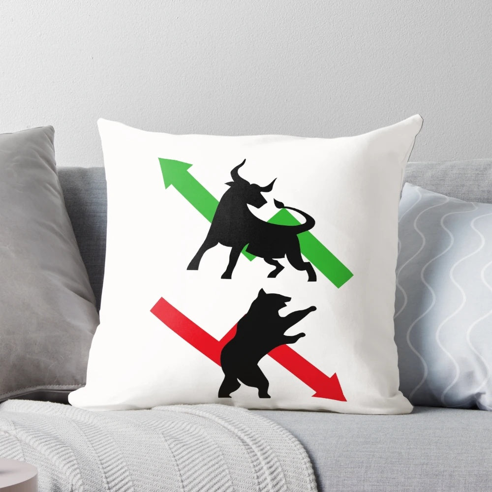 Pillow featuring a bold bull design, representing a bullish stock market and trading