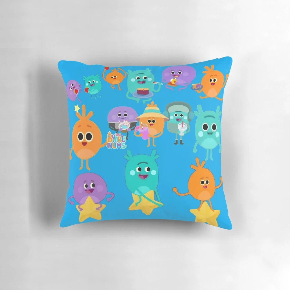 Colorful and adorable Bumble Nums themed pillow with cartoon characters and super simple song lyrics