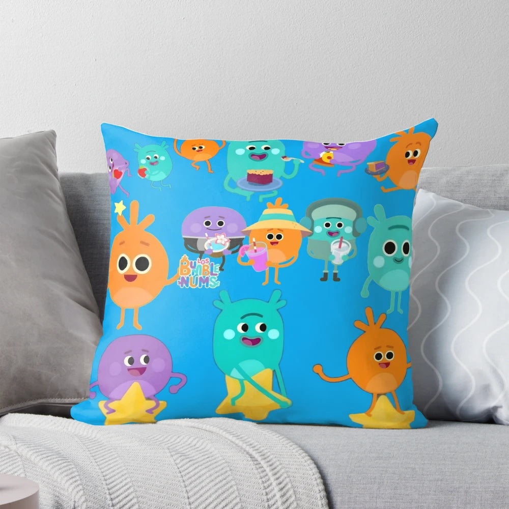 Colorful and adorable Bumble Nums themed pillow with cartoon characters and super simple song lyrics