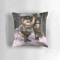 A cozy and festive Burgermeister-themed Christmas pillow with vintage, retro holiday characters and elements.