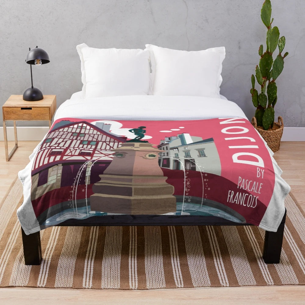 Burgundy plush blanket with French design by Pascale Francois