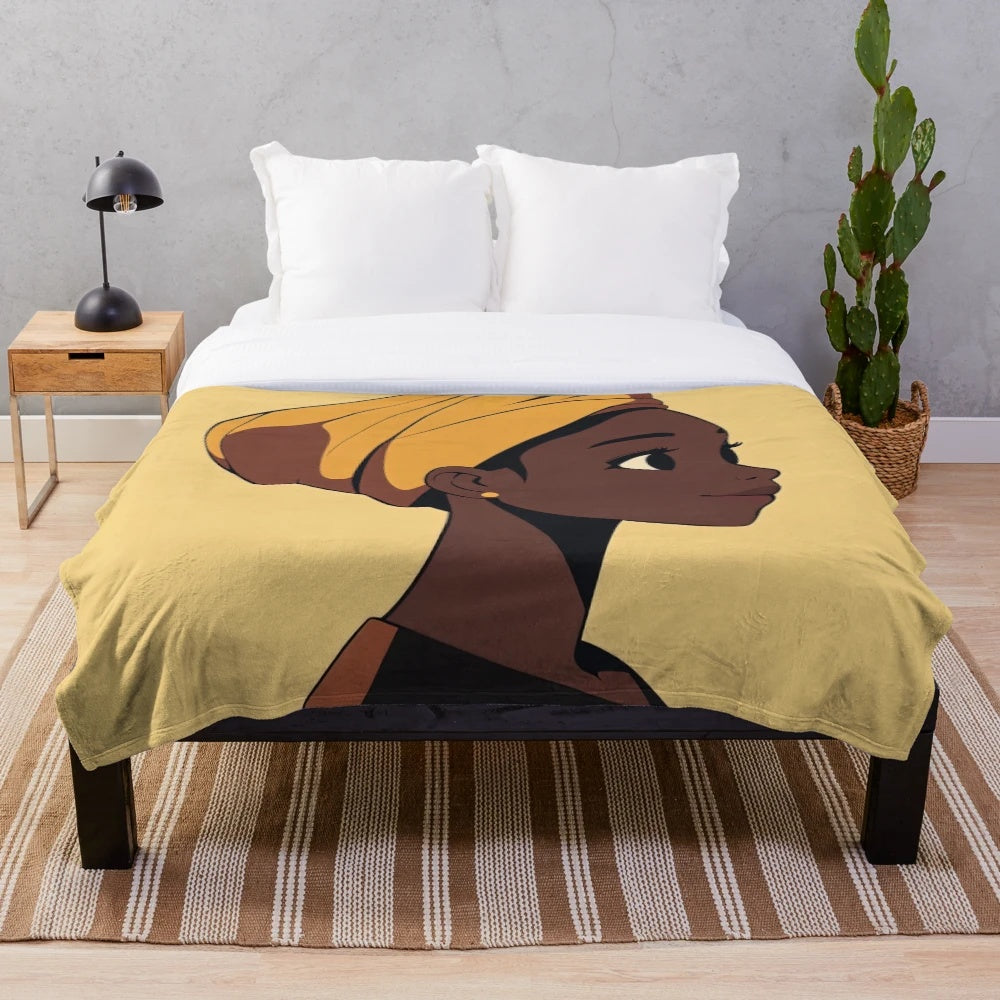 Burkinabe woman in traditional attire, anime-style plush blanket