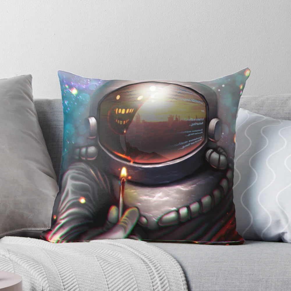 Burned down pillow design featuring Coheed and Cambria's "Sirius Amory" astronaut imagery