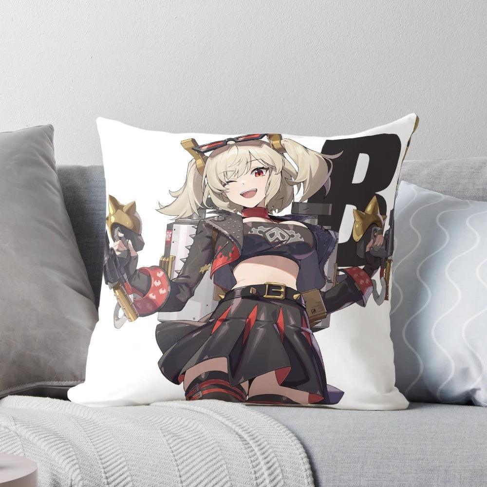 Burnice White from Zenless Zone Zero anime character on a white pillow