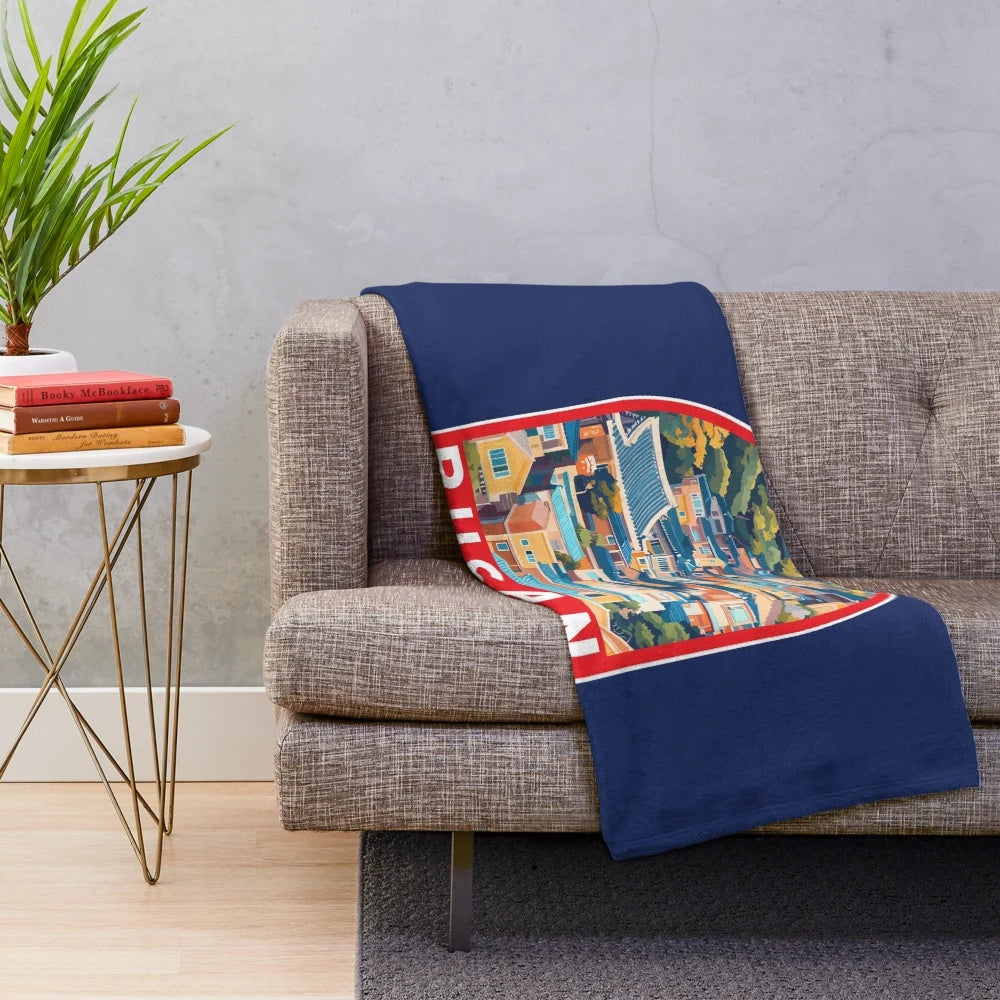 Busan Travel Plush Blanket featuring iconic landmarks and artistic culture