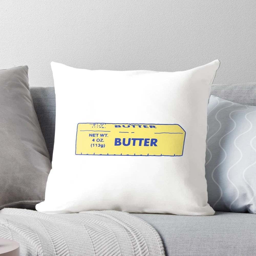 Soft and plush butter-shaped pillow for a fun and cozy decor accent