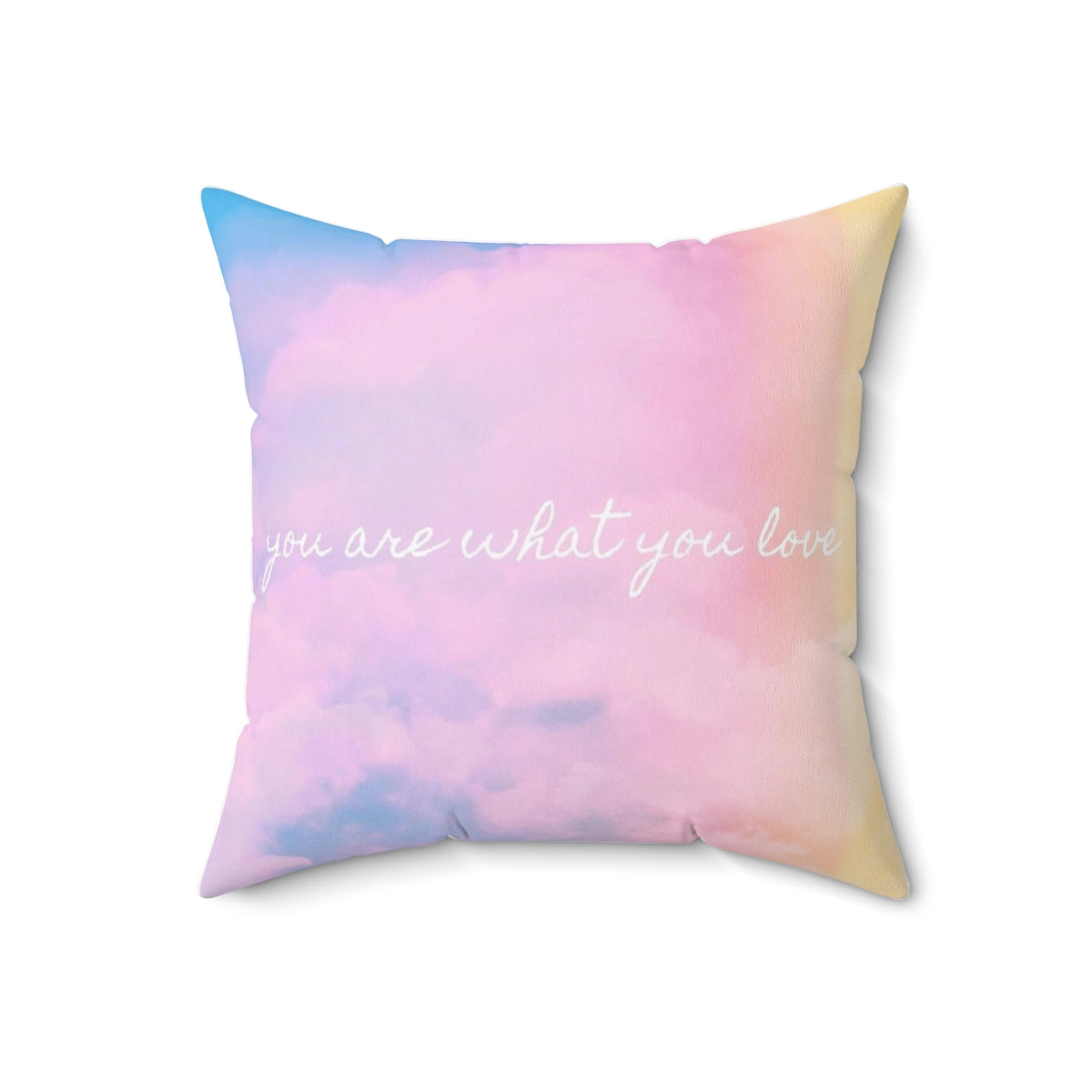 A soft, pink and pastel-colored throw pillow with a sunset and cloud design, inspired by Taylor Swift's aesthetic. - Back