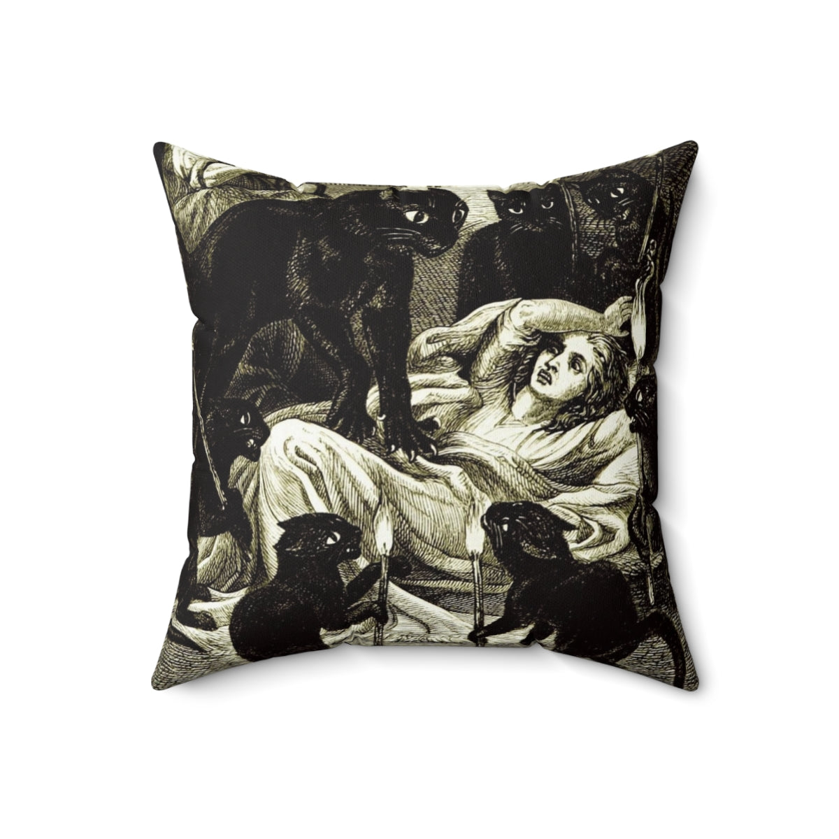 Black cat pillow with occult and witch imagery - Back