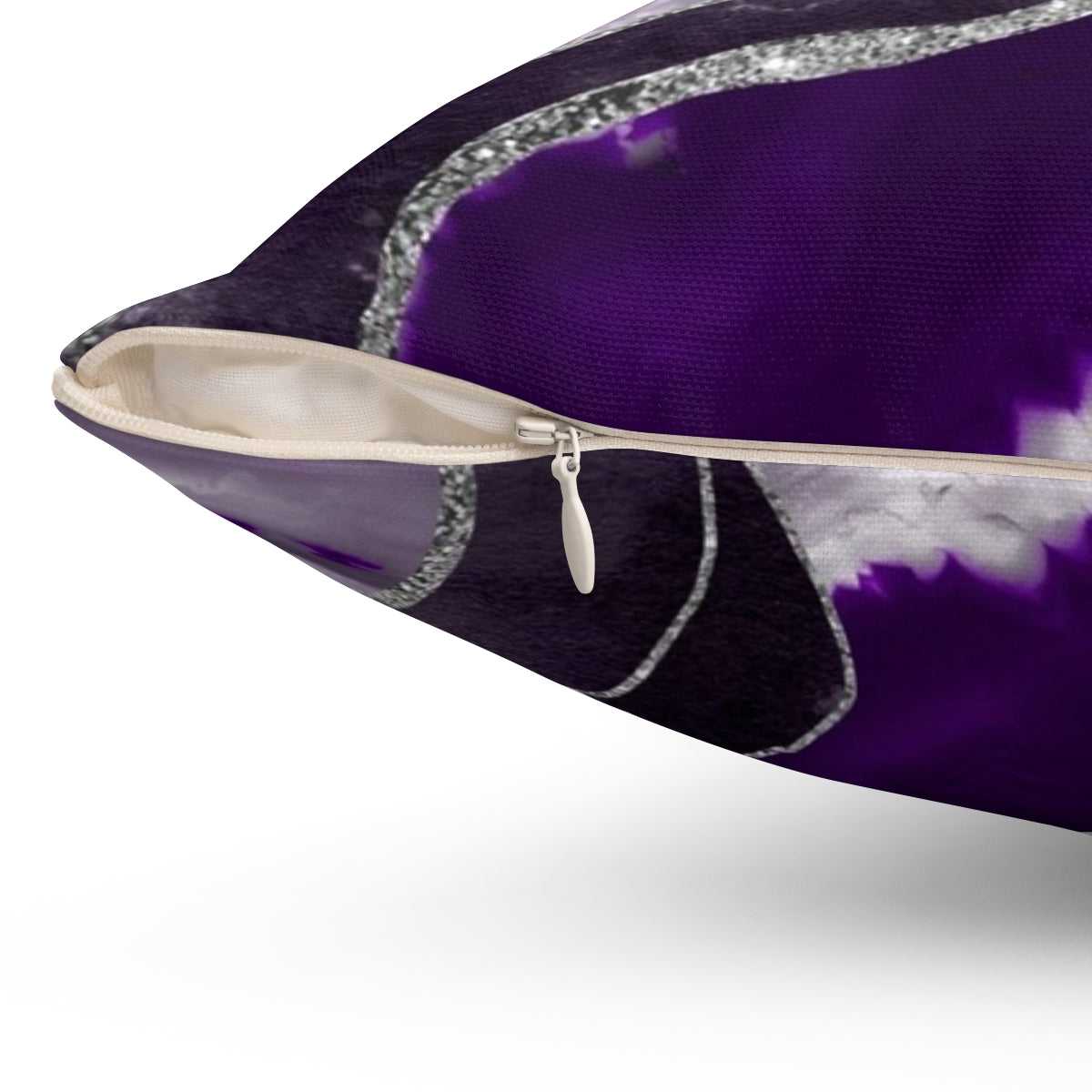 Dark violet marble agate decorative pillow with a glittery, abstract design - Detail