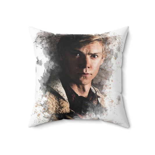 Colorful painting design pillow featuring the character Newt from the Maze Runner movie series