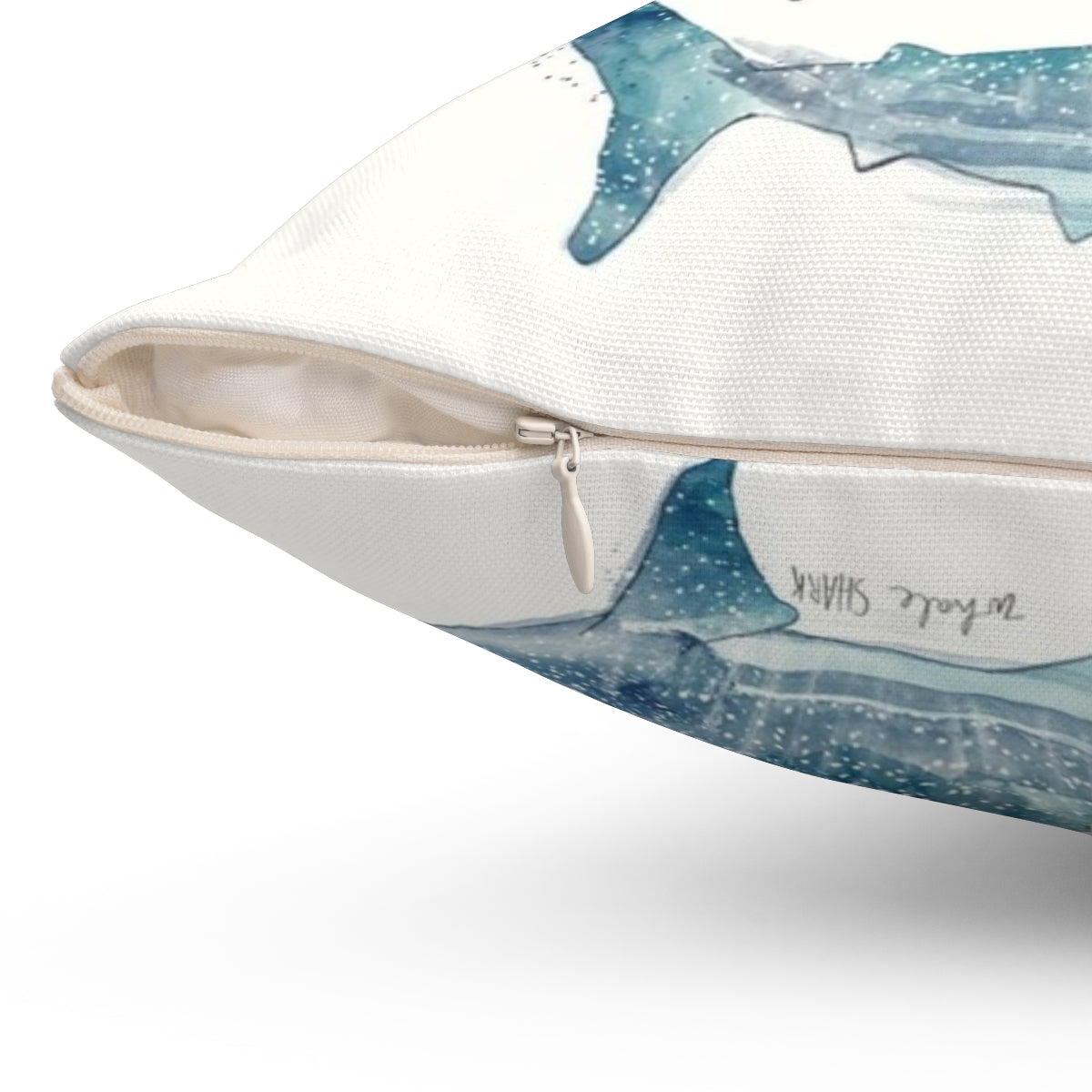 Decorative pillow featuring a vibrant shark design, perfect for adding a touch of ocean-inspired style to any room. - Detail